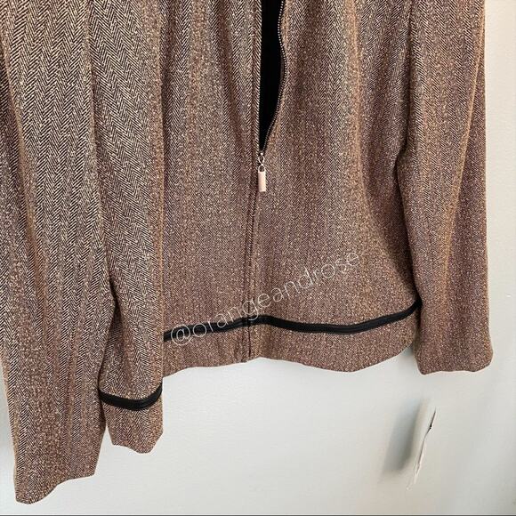 Deadstock vintage Sag Harbor Brown Chevron Collared Zip Up Blazer Jacket 12 L - Picture 11 of 12